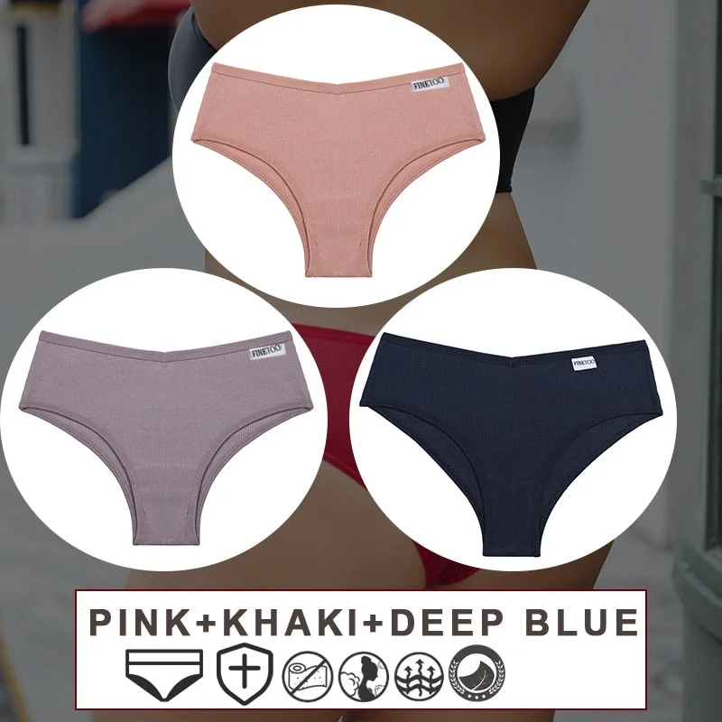 FINETOO 3PCS/Set Women's Cotton Panties Sexy Lingerie Underwear  M-3XL Bikini Thongs Panties For Woman Plus Size Female Briefs