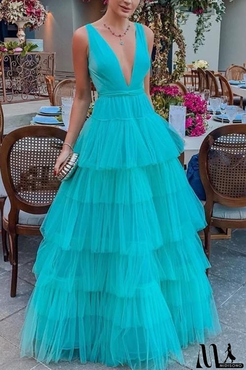 MidiSono - Layer Deep V Neck Maxi Dress