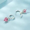 925 Sterling Silver Skull Hands Pink Heart Drop Earrings