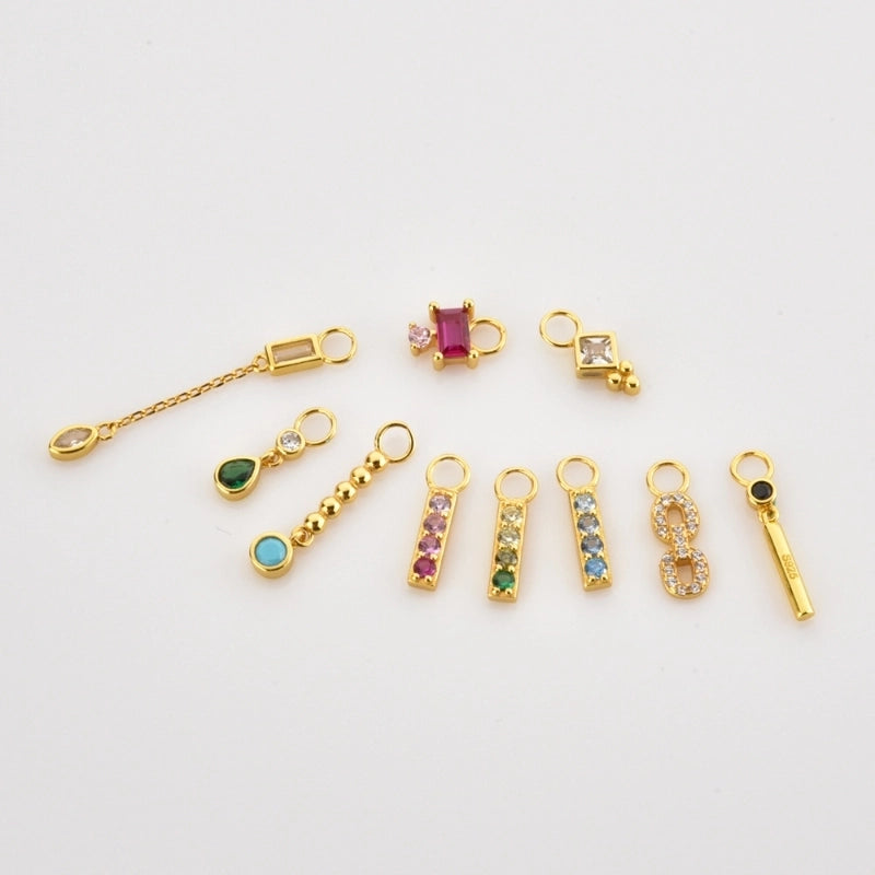 1 Piece 925 Sterling Silver Zircon Round Rectangle Pendant Jewelry Accessories