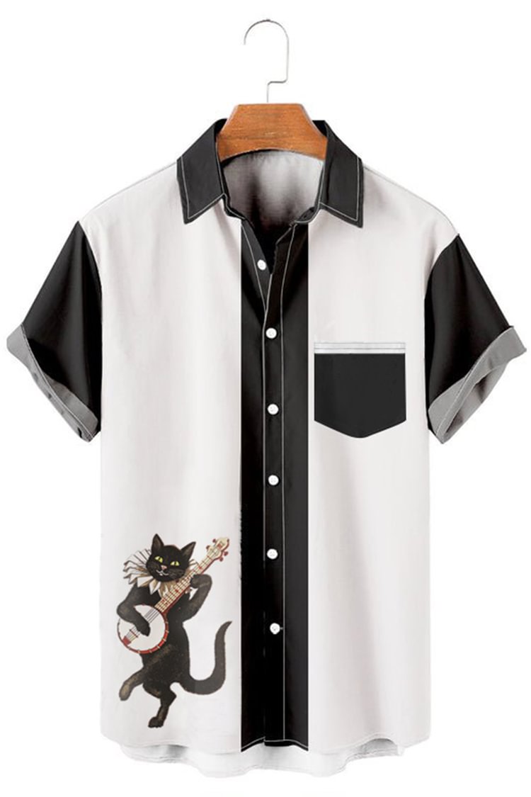 Cute Cat Print Short Sleeve  Shirt