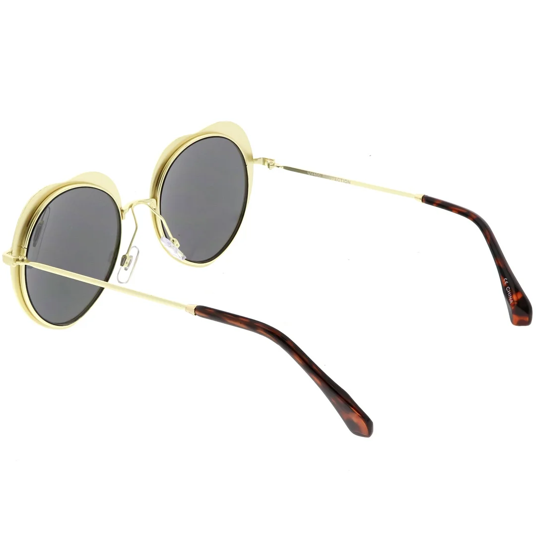 Women's Unique Heart glasses Thin Metal Arms Round Color Mirrored Lens 54mm