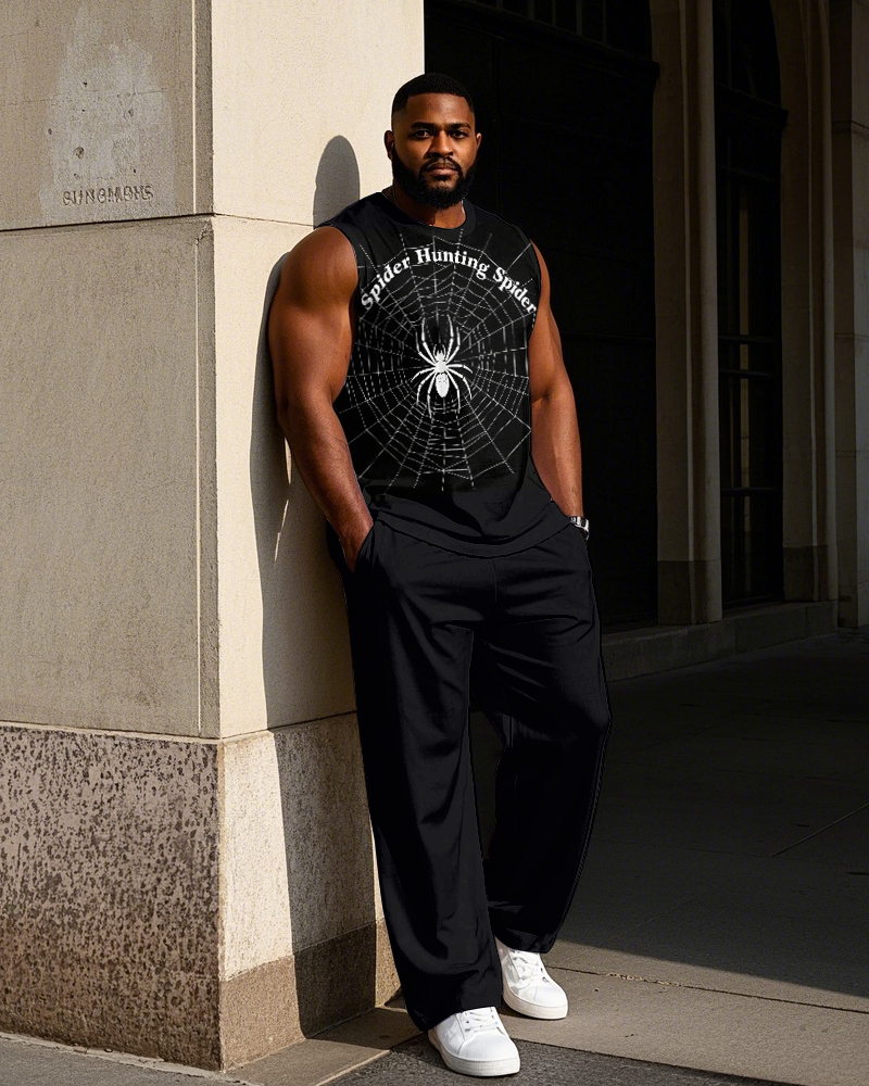 Big and Tall Men's Spider Hunting Printed Street Fashion Vest and Pants Set