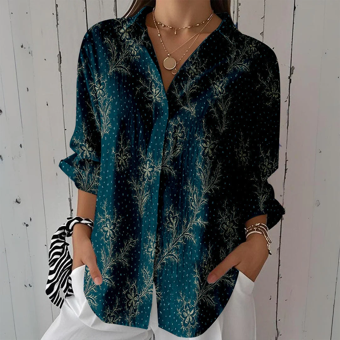 Style & Comfort for Mature Women Women Leaf, Green DZCL0501 3/4 Sleeve Shirt Collar Printed Button Tops