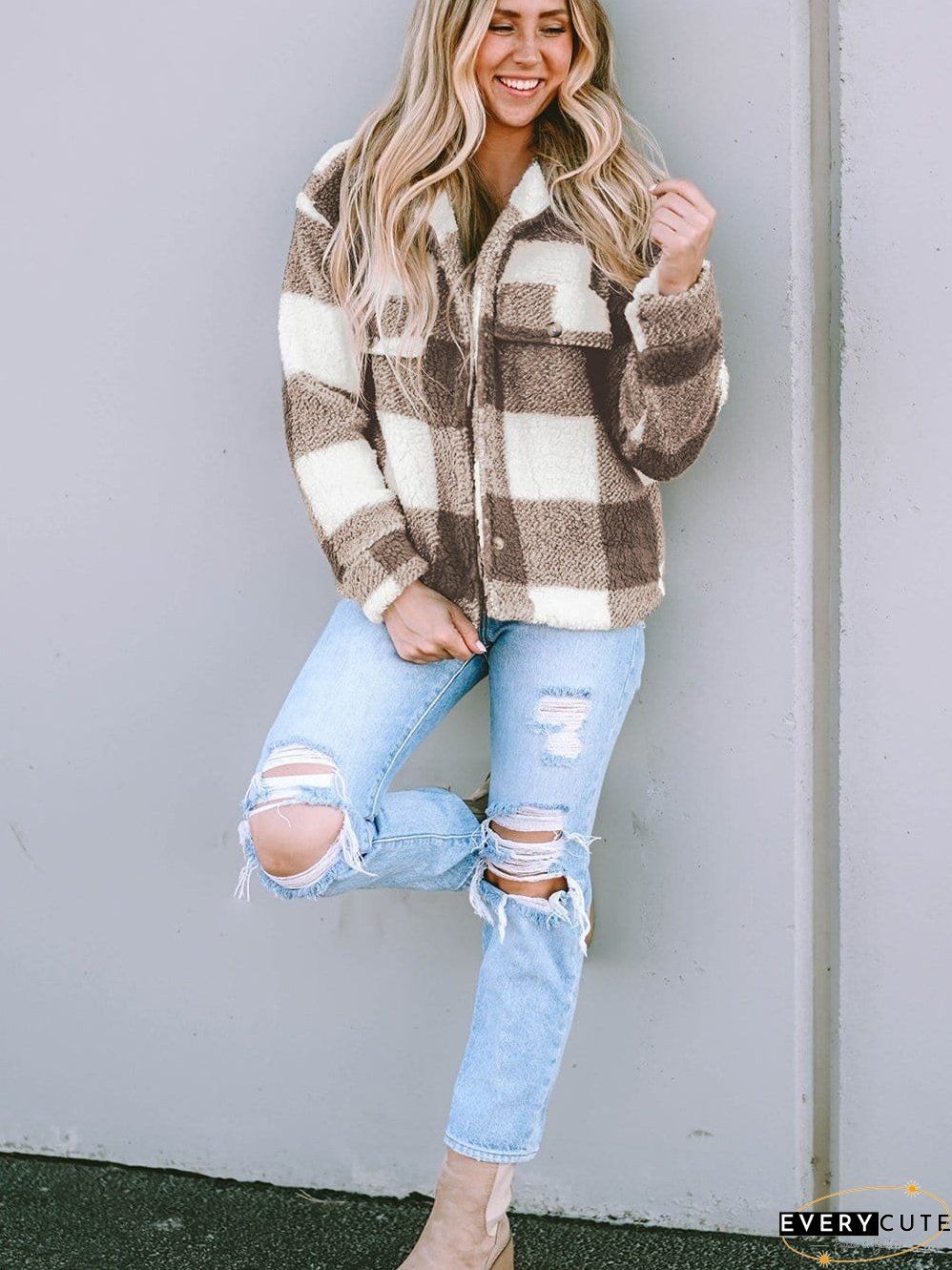 Casual Plaid Sherpa Jacket for Fall/Winter