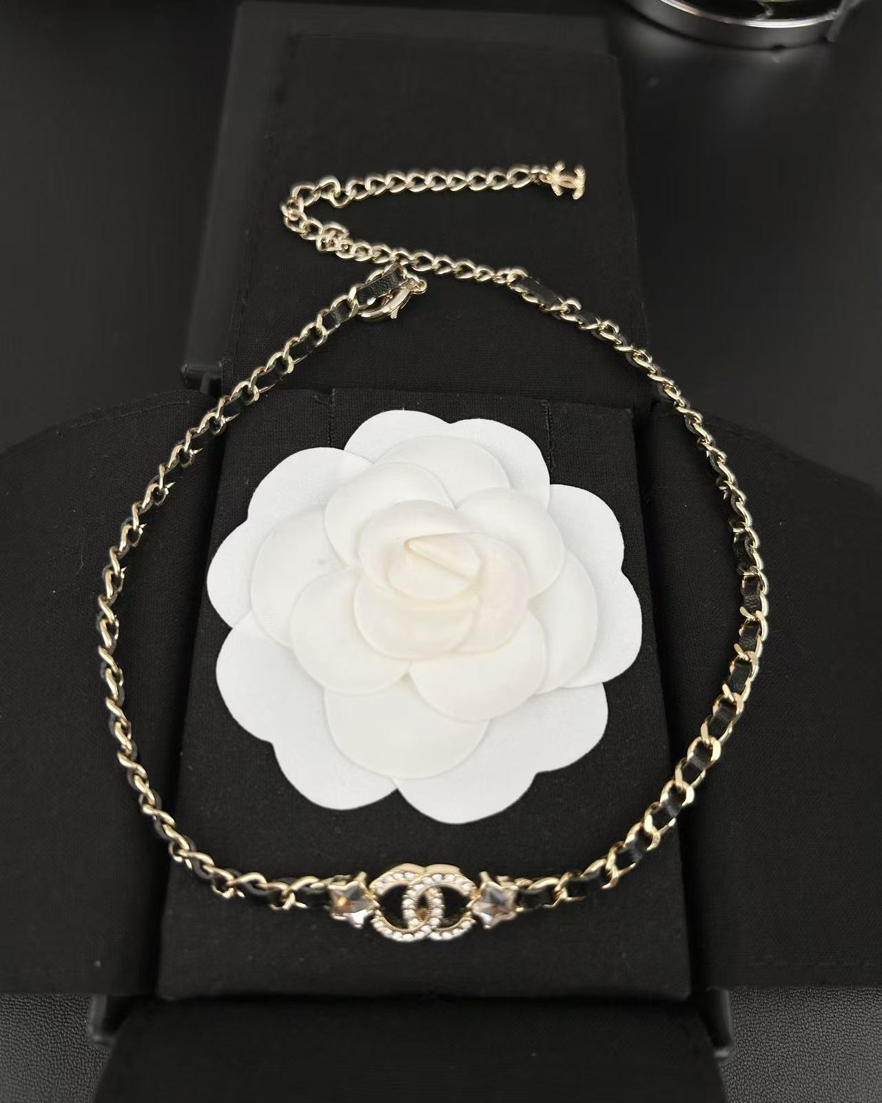 Chanel Leather Chain Choker Necklace