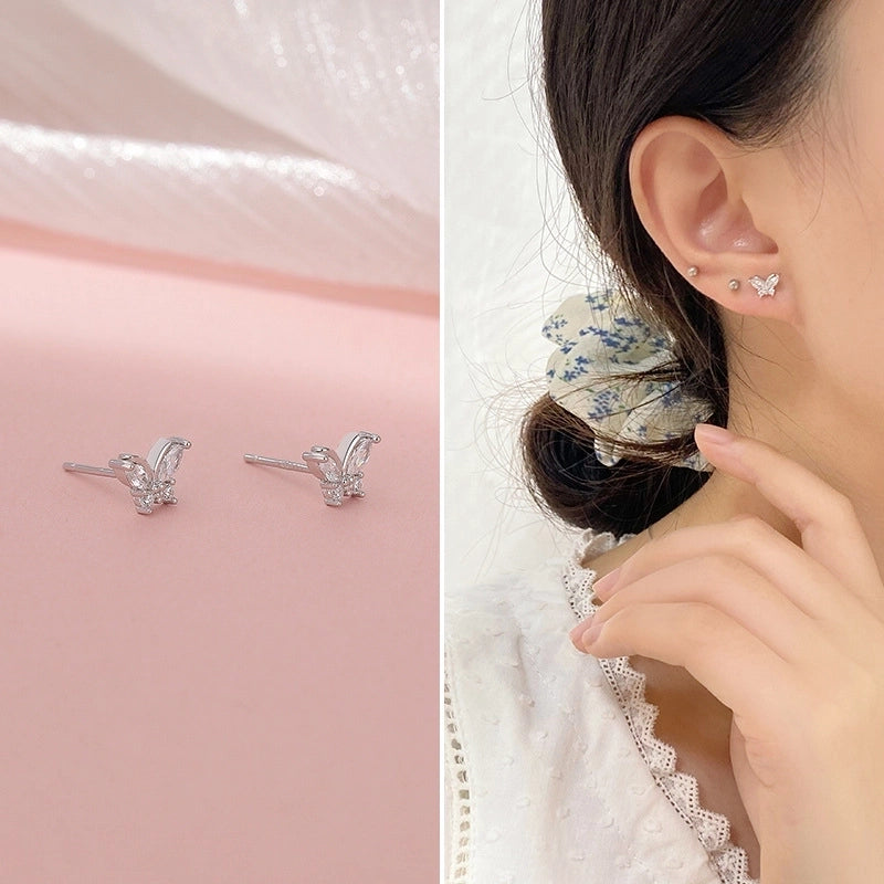 1 Pair 925 Sterling Silver Zircon 925 Sterling Silver Earrings Butterfly Earrings