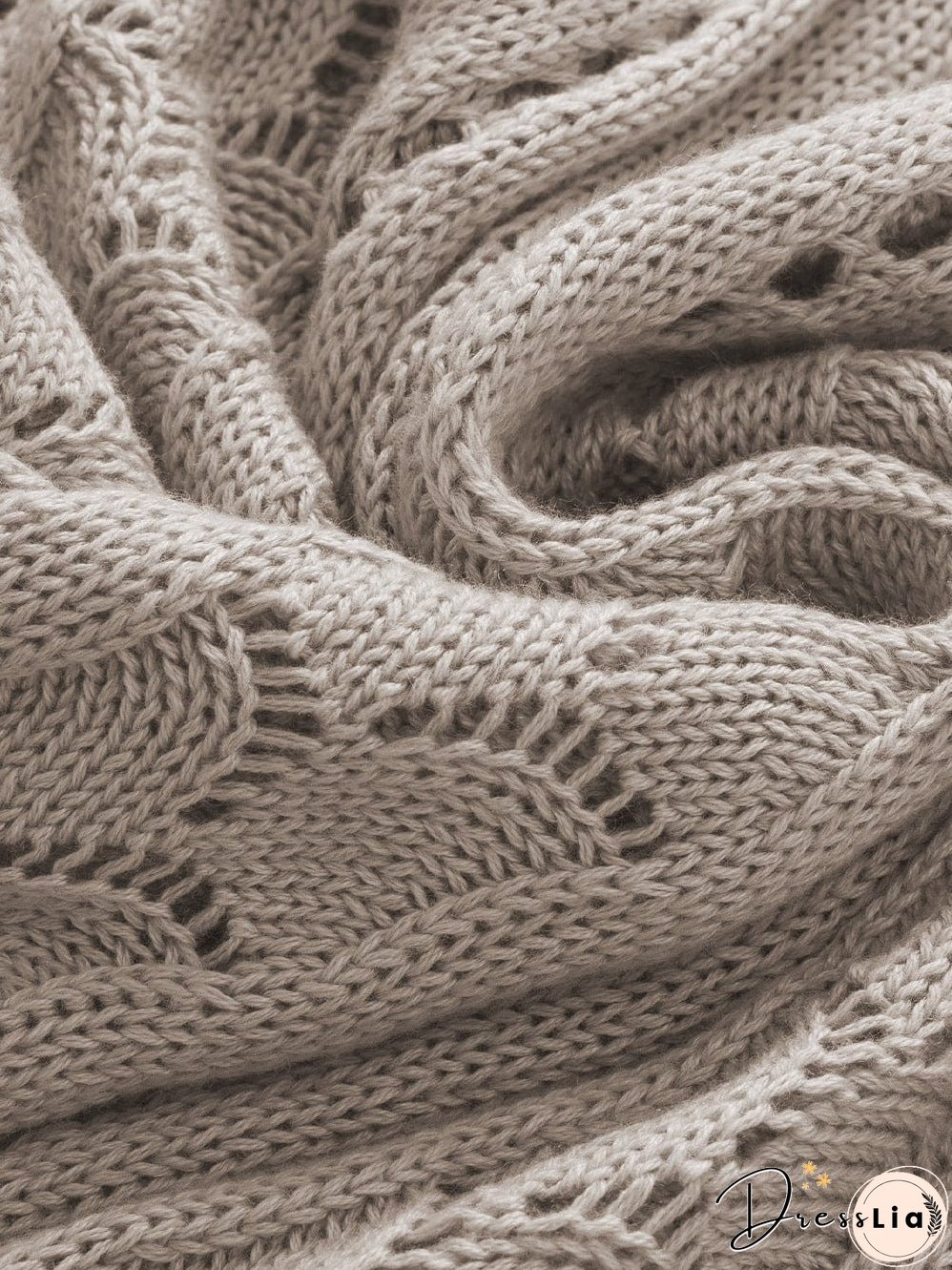 Beige Pointelle Knit Ruffle Sleeve Sweater for Chic Summer Styling