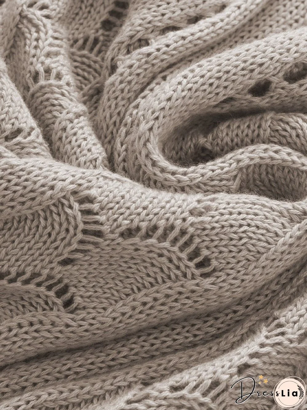 Beige Pointelle Knit Ruffle Sleeve Sweater for Chic Summer Styling