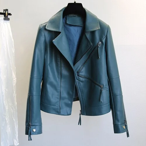 FTLZZ Spring Autumn Vintage Faux Leather Jacket Women Brown Moto Biker  Leather Coats Casual Street Wear Zipper PU Basic Outwear