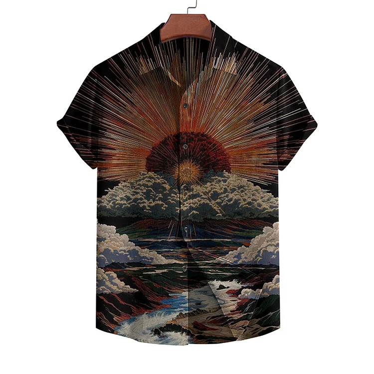 Simpfit Herrenhemd mit Motiv „Vacation At Sea Sunrise“