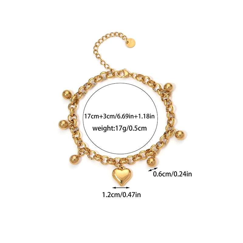 Casual Modern Style Minimalist Heart Shape 304 Stainless Steel 14K Gold Plated O-shaped Chain Multi Charms Bracelet Bracelets In Bulk