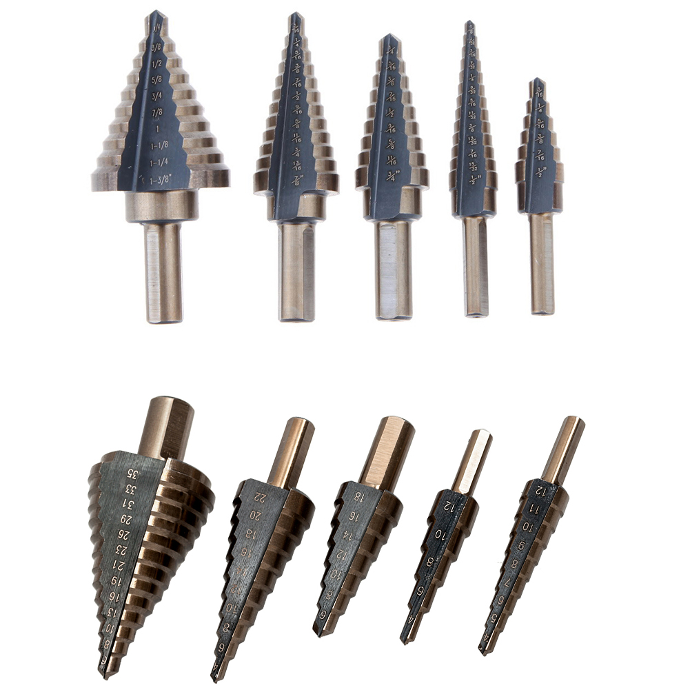 

5pcs Straight Groove Step Drill Bit Set Drilling Power Tools for Metal Wood, Hss 4241, 501 Original