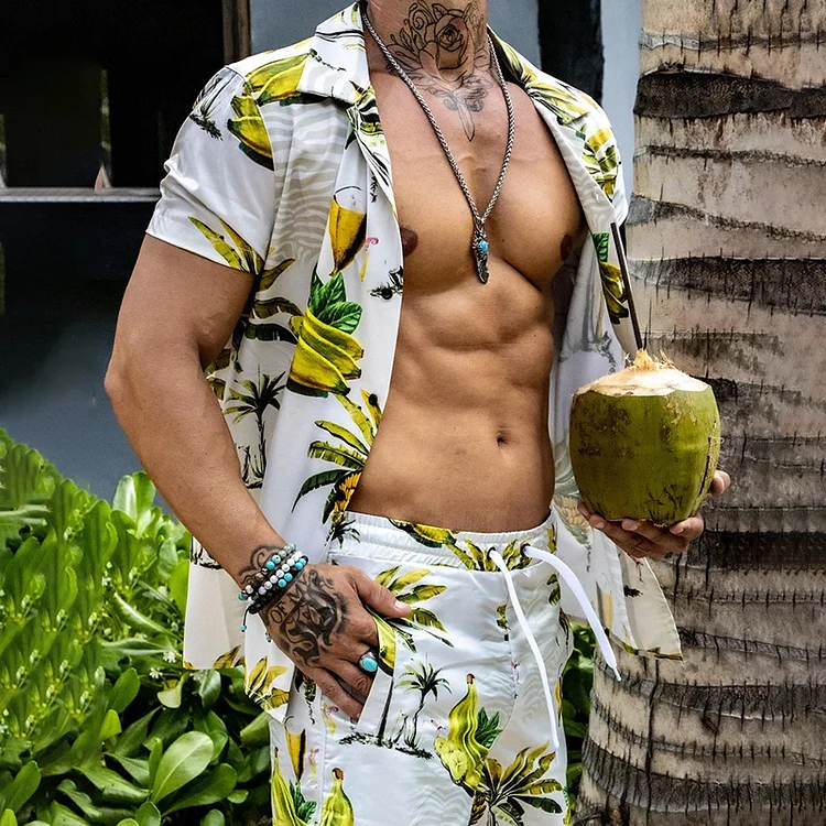 BrosWear Holiday Tropical Fruit Print Casual Shirt And Shorts Co-Ord