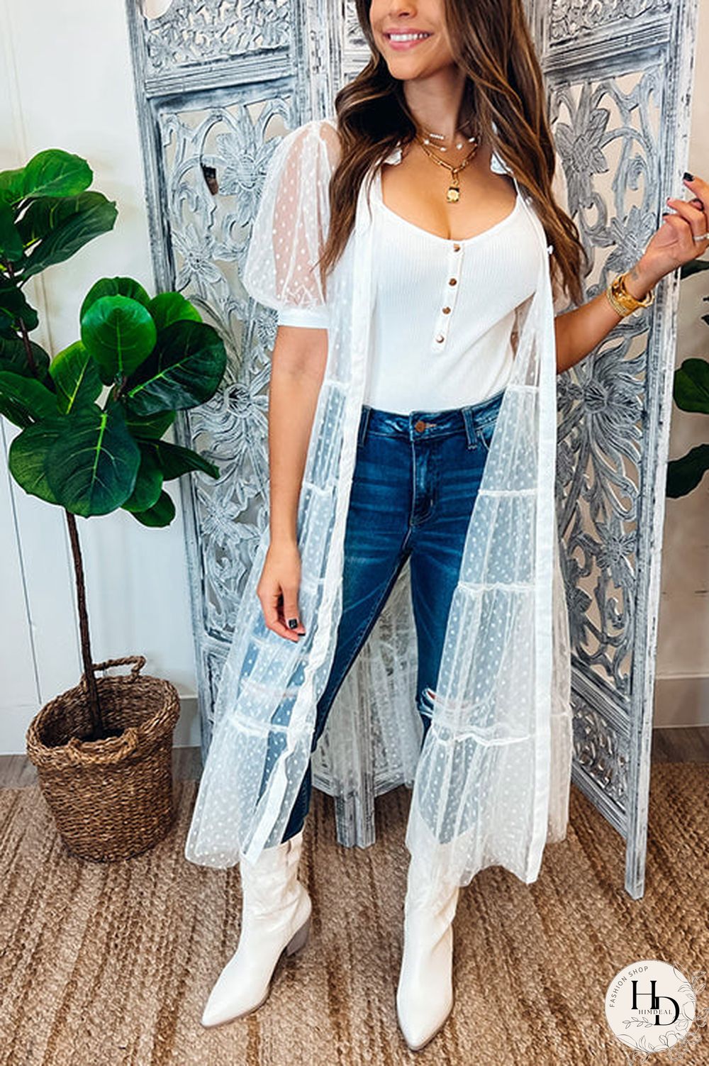 Polka Dot Button Up Short Sleeve Coat