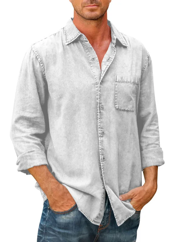 Men Denim Long Sleeve Button Down Shirt