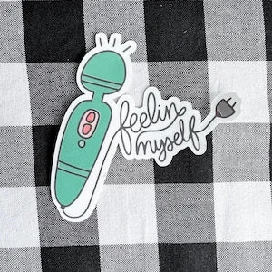 pornhint Pornhint Feeling myself funny magic wand vibrator vulgar adult humor sticker vinyl printed decal waterproof water bottle laptop window car bumper