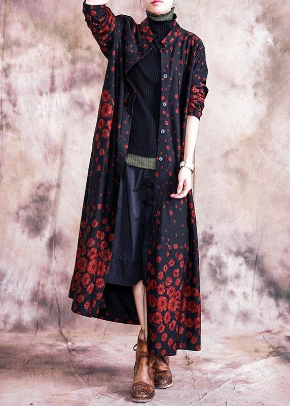 Elegant red print coats oversize fall outwear Button Down pockets coat