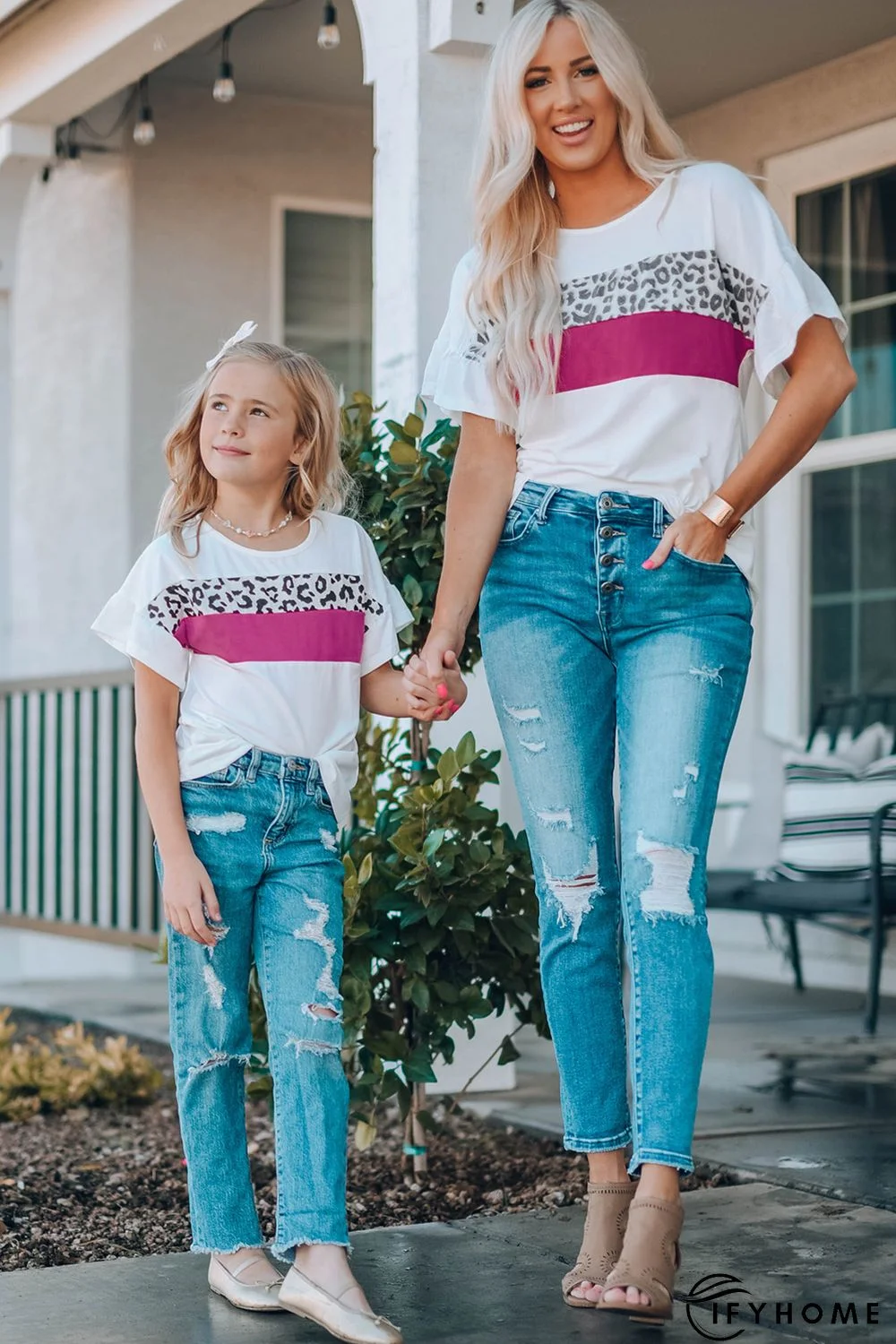White Leopard Color Block Short Sleeve Tee | IFYHOME