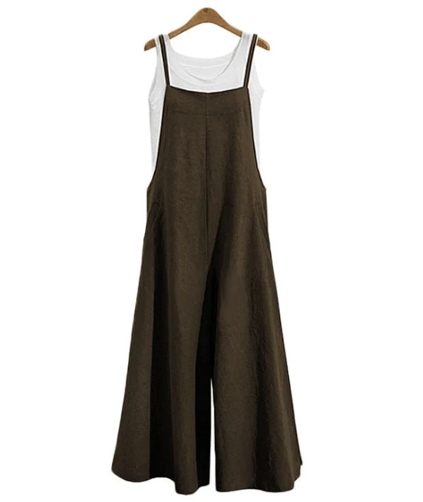 Women's Loose Conjoined Wide Leg Pants Casual Jumpsuit Linen