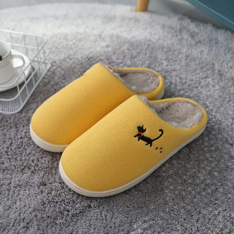Winter new couple cotton slippers female home warm non-slip plush slippers cute cartoon indoor home slippers winter boots
