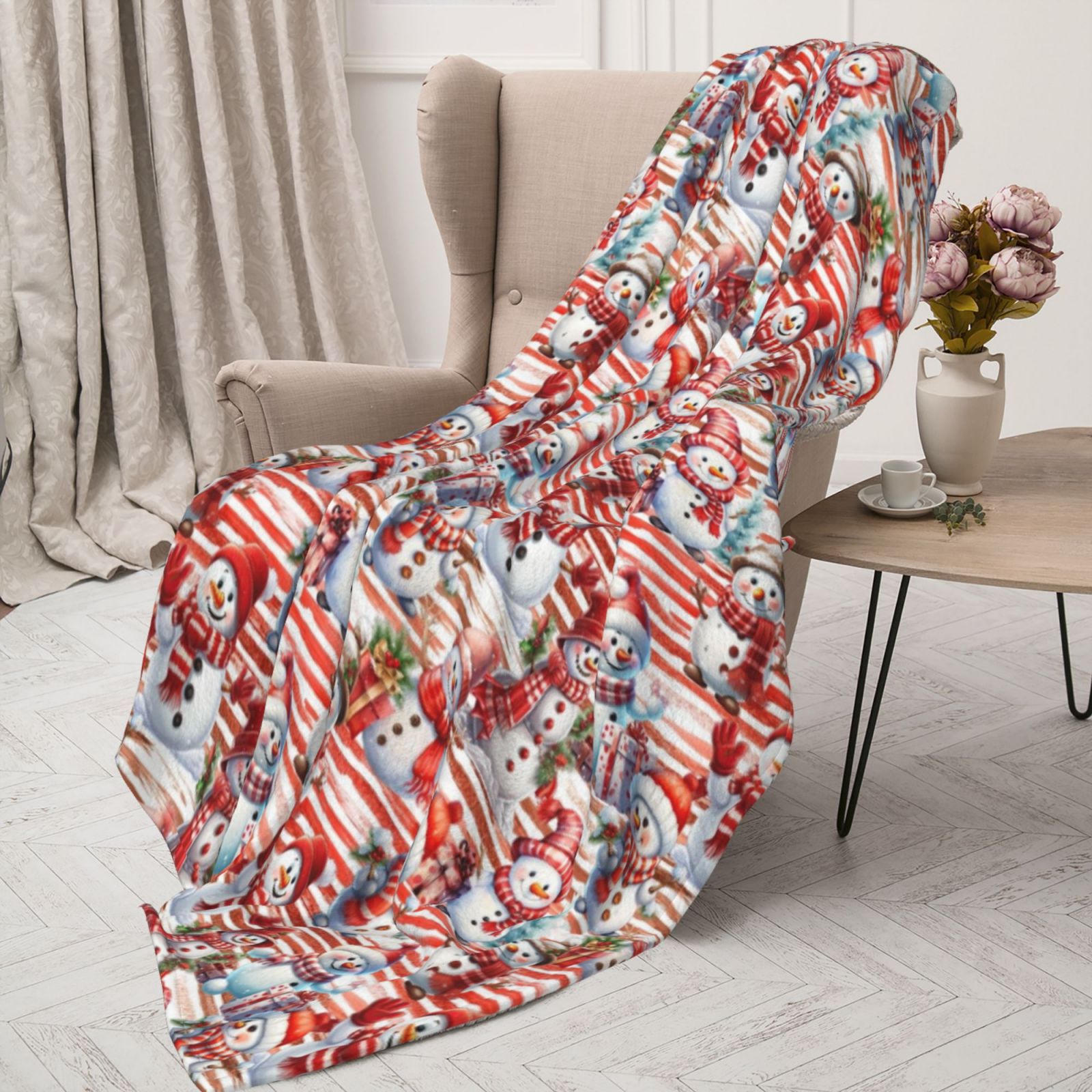 Comstylish Pink Christmas Snowman Warm Blanket