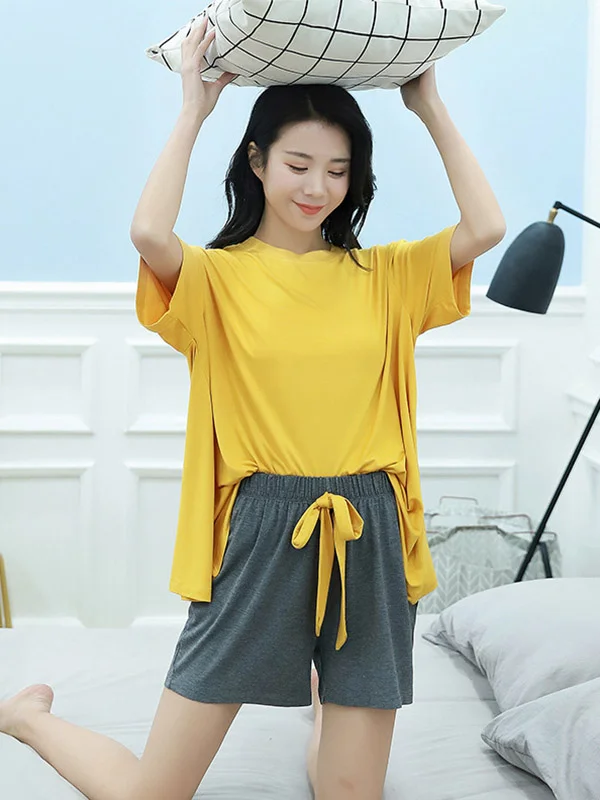 Comfortable Short Sleeve T-Shirt&Wide-Leg Shorts Pajama Suit