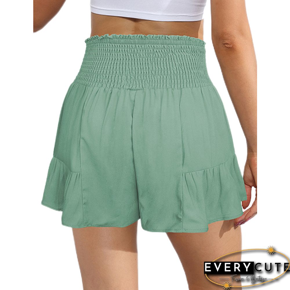 Light Green Ruffle Hem Tie Waist Wide Leg Culotte