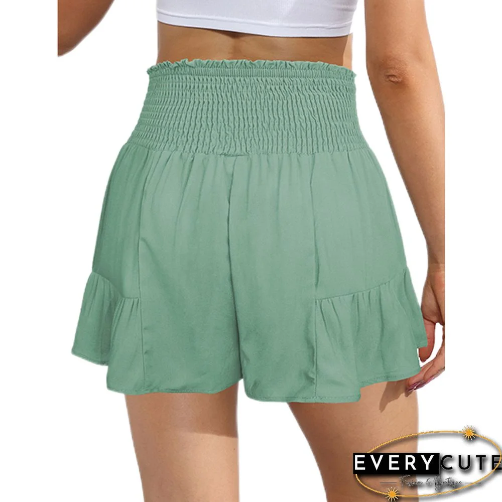 Light Green Ruffle Hem Tie Waist Wide Leg Culotte