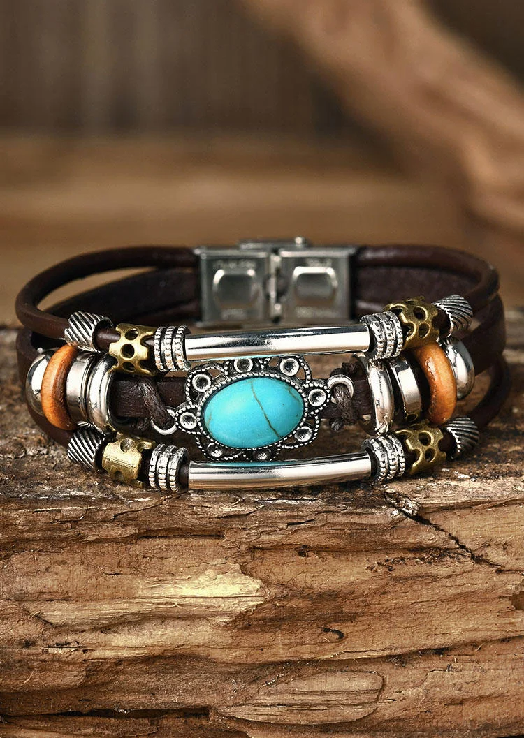 Turquoise Faux Leather Bohemian Multi-Layered Bracelet