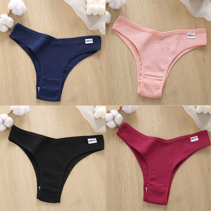 4PCS/Set Cotton Panties Women's Panties FINETOO Sexy Female Underpants Low Waist Underwear Women Pantys Lingerie M-XL