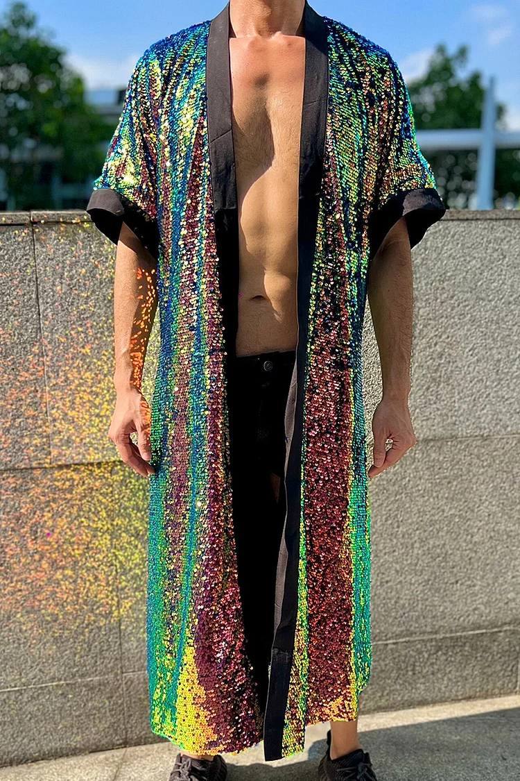 Gradient Mermaid Sequin Loose Fit Kaftan Sleeve Festival Long Kimono 