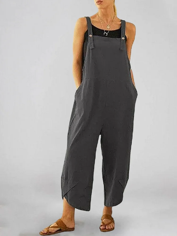 Women's Solid Color Casual Ninth Overalls