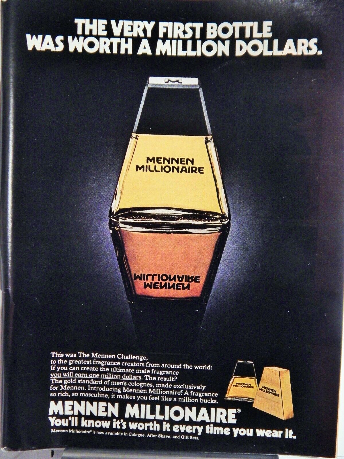 MENNEN MILLIONAIRE MEN'S FINE FRAGRANCE ORIG. VTG 1979 Photo Poster painting AD,