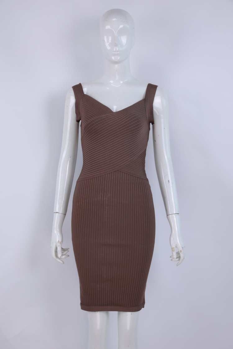 Brown Striped Mini Bandage Dress Size S