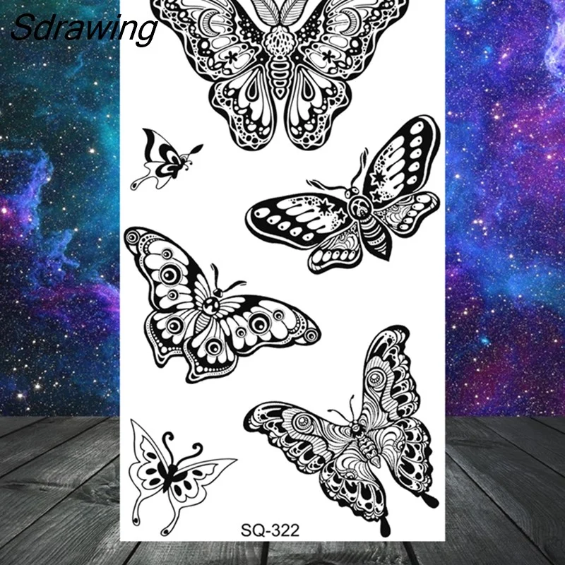 Sdrawing Tribal Anchor Scorpion Dragon Thorns Temporary Tattoos For Women Men Kids Cross Tatoo Butterfly Skull Fake Tattoo Small
