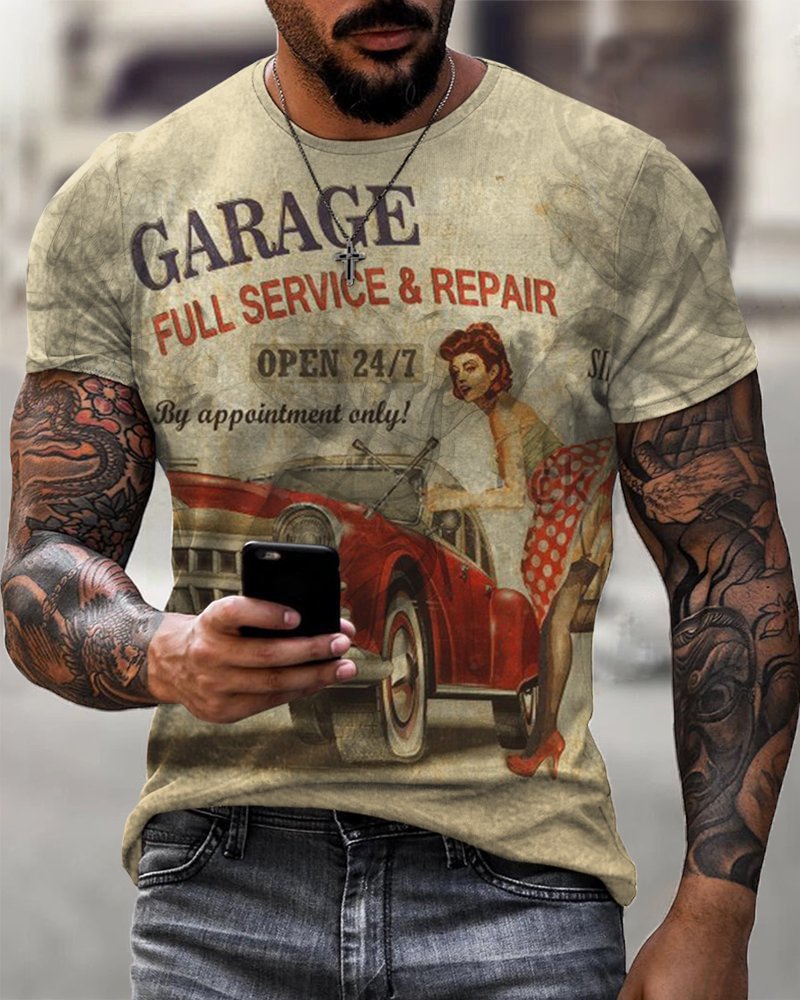 Men's Printed Motorcycle Casual Short Sleeve T-Shirt