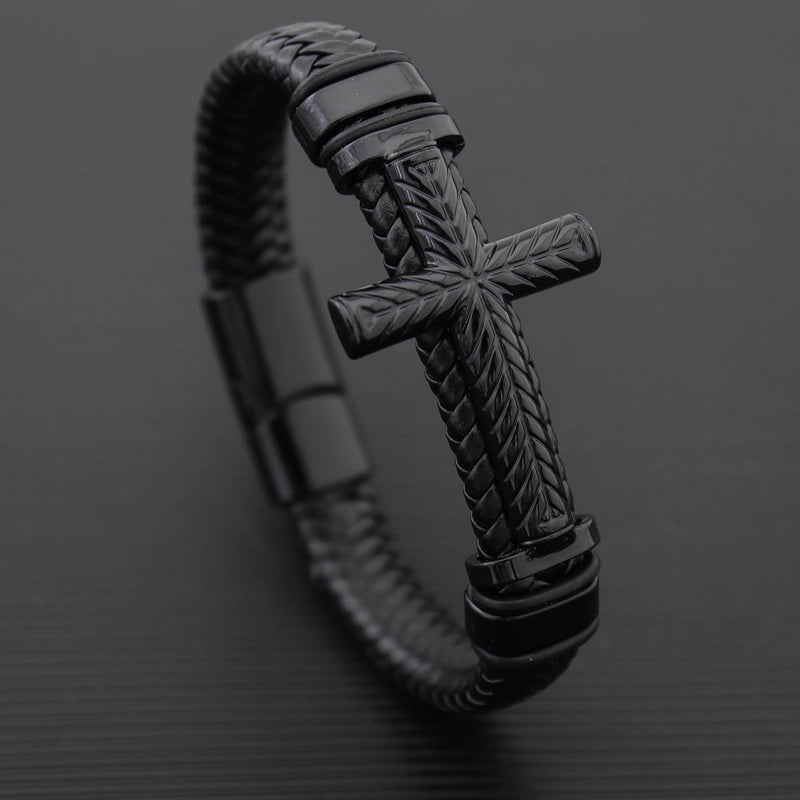 Hip-Hop Retro Cross Pu Leather Alloy Plating Men’s Bracelets