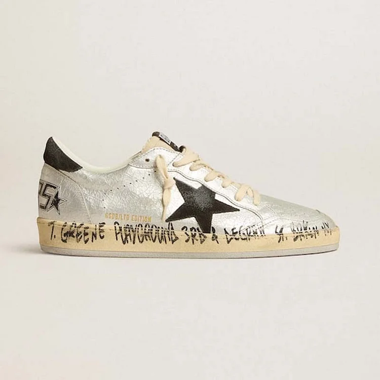 Golden Goose Ball Star LTD de piel plateada con estrella y refuerzo del talón de ante gris