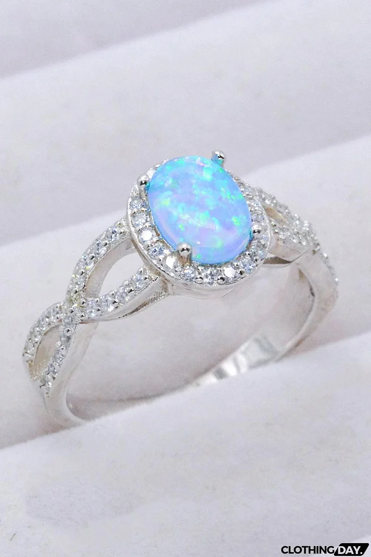 925 Sterling Silver Opal Halo Ring