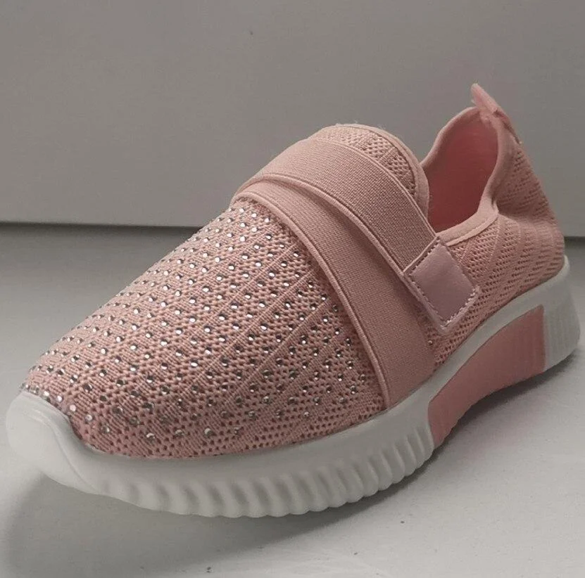 Women Casual Shoes Spring Crystal Solid Female Mesh Sneakers Casual Flat Shoes Women Flats Ladies Sport Shoes White Size 35-43 1113