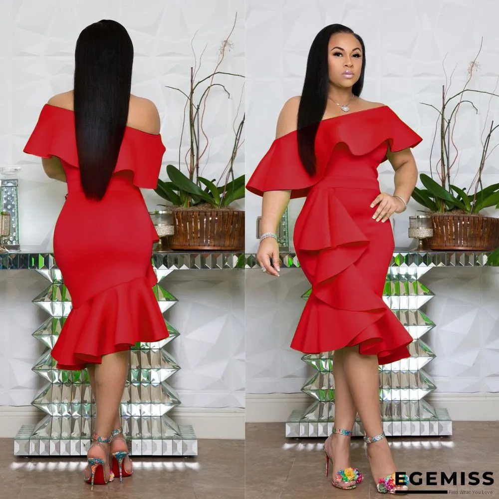 Fashion Wrap Chest Ruffle Collar Irregular Dress Dress | EGEMISS