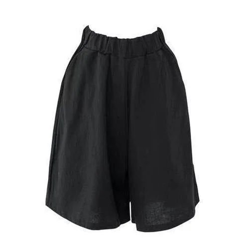 SonicelifeSummer Shorts for Women Cotton Linen Elastic Waist Knee-length Shorts Plus Size 6xl 7XL 8XL Wide Leg Short Women's Loose Shorts