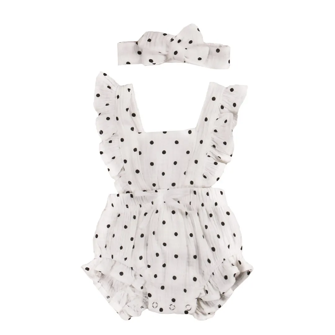 2020 Baby Summer Clothing 2Pcs Newborn Kid Baby Girl 100% Cotton Clothes Ruffle Romper Jumpsuit Headband Outfit