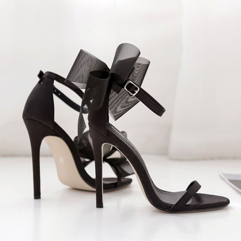  2022 Star style Fashion Lace Big bowknot Women Sandals 10cm Thin High heels Ankle strap Gladiator Sandals Summer Party Prom Shoes