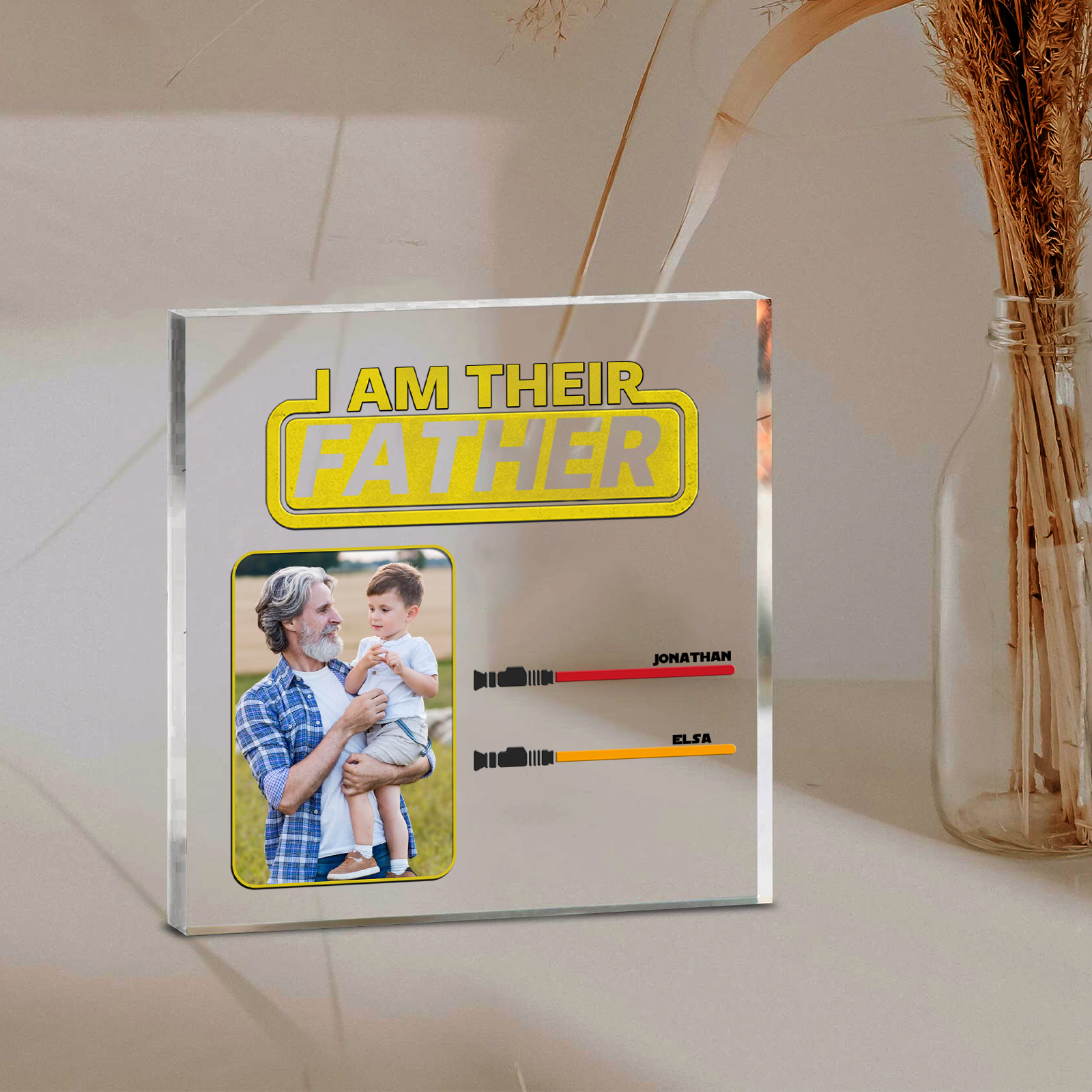 2 Names - Personalised Photo & Name Acrylic Square Keepsake Rectangle Plaque "I Am Their Father" Gifts for Dad-Jessemade AU