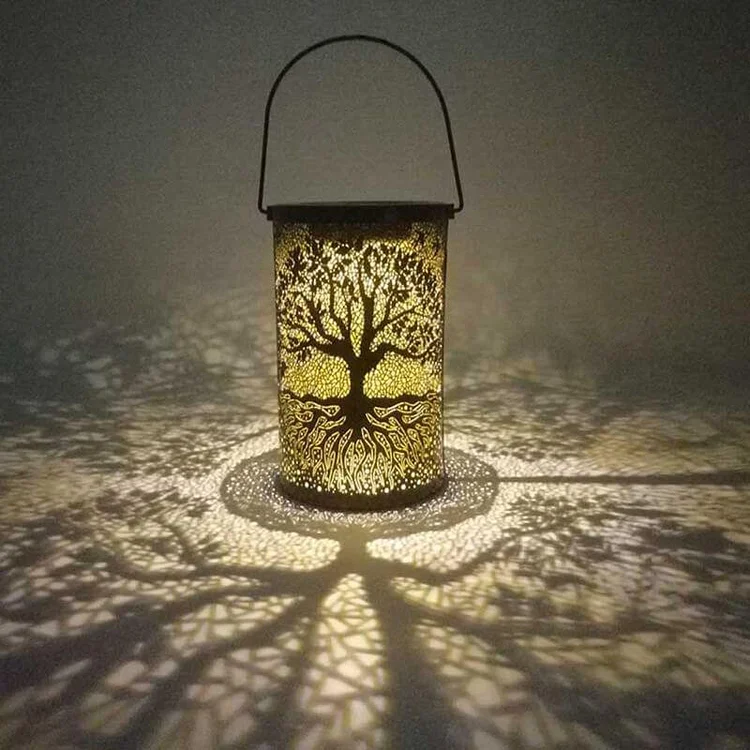 LED Solar Hollow Tree Shadow Wrought Iron Chandelier