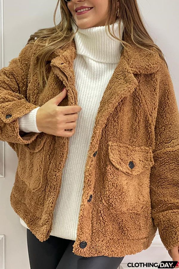 Milk Brown Lined Pocket Plush Coat