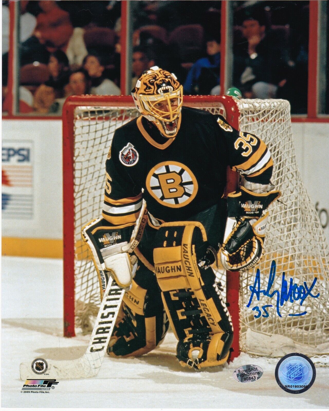 ANDY MOOG BOSTON BRUINS ACTION SIGNED 8x10