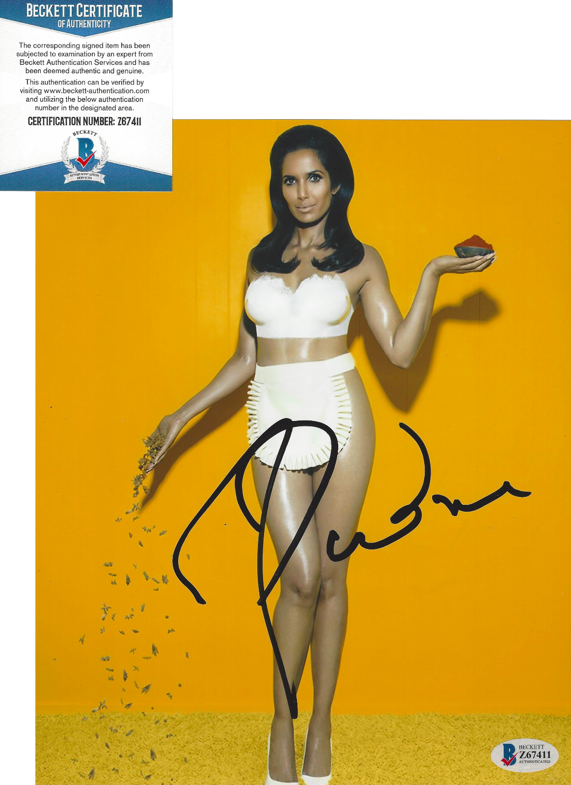 PADMA LAKSHMI SIGNED 8x10 Photo Poster painting E SEXY TOP CHEF HOST COOK MODEL BECKETT COA BAS